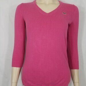 Lacoste pink 100% cotton 3/4 sleeve knit top thin sweater ladies size 36